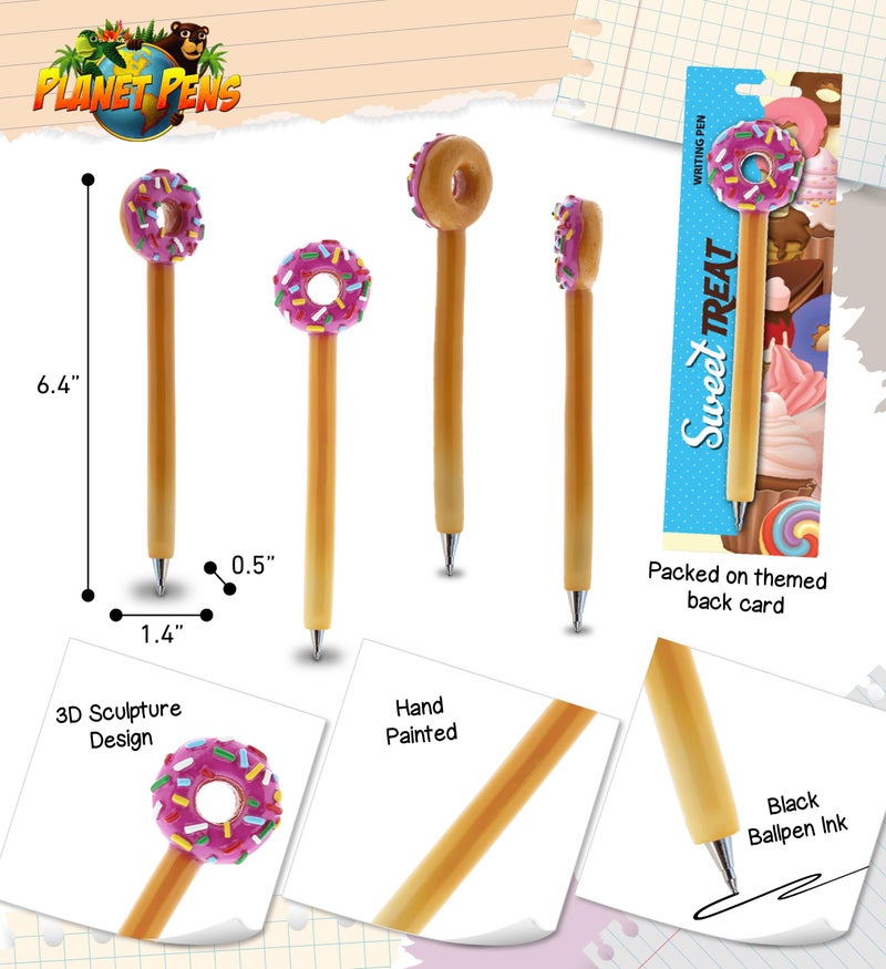 Planet Pens قلم كوكب الورود على شكل دونات - قلم جاف فريد للأطفال والبالغين، مزين برشات ملونة، قلم فني لكتابة الحلوى لتزيين المدرسة والمكتب - Image 3